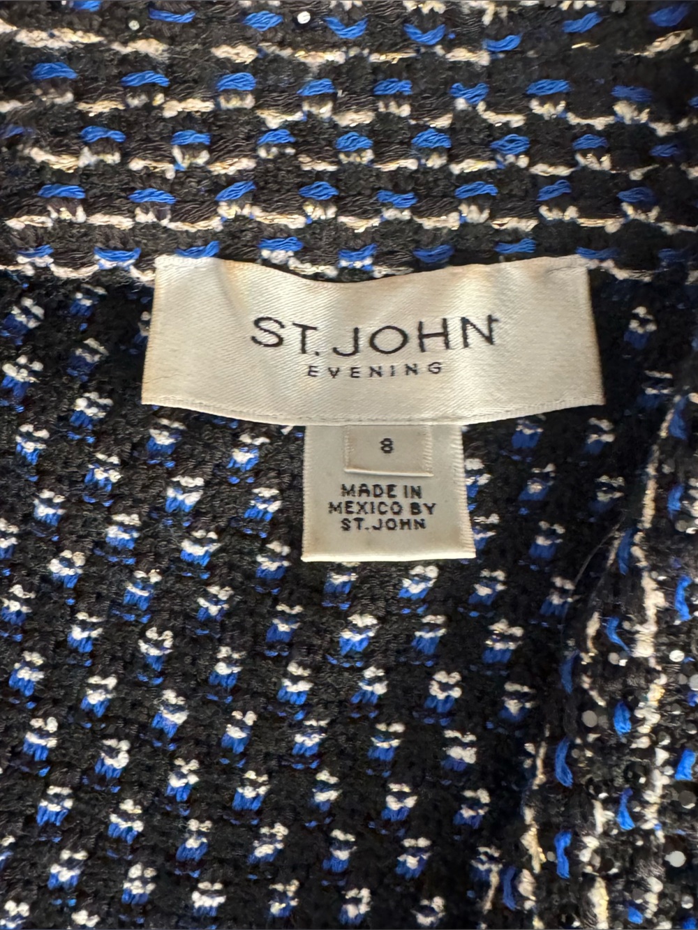 St. John Knits Long Tweed Jacket Dress in black/Cream/blue - Picture 11 of 11